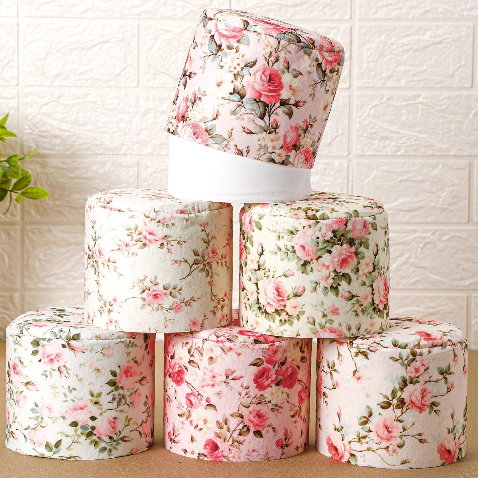 Hoolerry 6 Pcs Decorative Toilet Paper Roll Cover Fit Regular Roll Within 4.3 x 5.1'' Reusable Felt Fabric Toilet Tissue Holder Tissue Paper Cover Wrap for Women Bathroom Decor Hotel Gift(Rose)