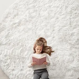 OLANLY Ivory Round Rugs for Bedroom - Machine Washable, 9 ft Circle Area Rugs for Living Room, Soft and Fluffy Shaggy Carpet for Teen Girls and Boys, Nursery Rooms, Dorms, Home Decor Aesthetic