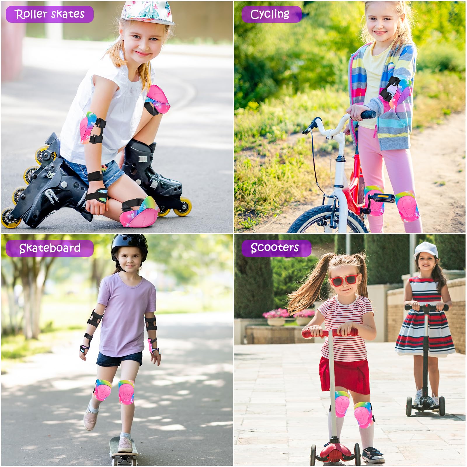 Genouillères pour enfants, équipement de protection réglable avec sac en maille, genouillères et coudières, protège-poignets pour filles, enfants, patins à roulettes, cyclisme, skateboard