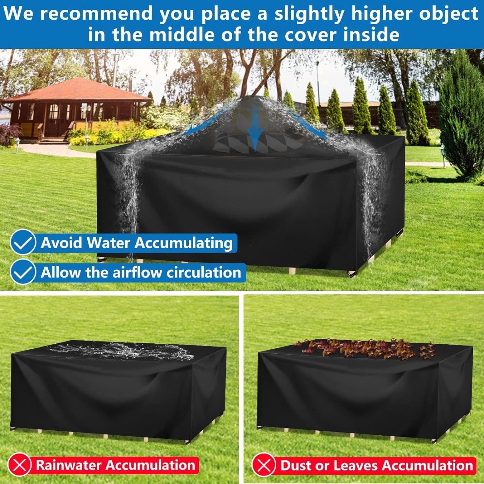 Fundas para muebles de jardín, impermeables, 240 x 100 x 75 cm, a prueba de polvo, para patio, sofá, mesa, silla, tela Oxford 600D, funda de sofá rectangular con anti-UV, color negro