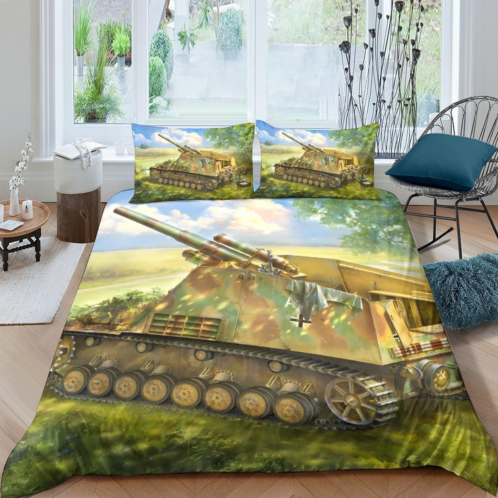 Ctjqhvkz Style-4 3D Printed Military Tank Fitted Sheet Microfiber Bedroom Decor Camouflage Bed Cover For Home Guest Room Dorm Single（135X200cm）
