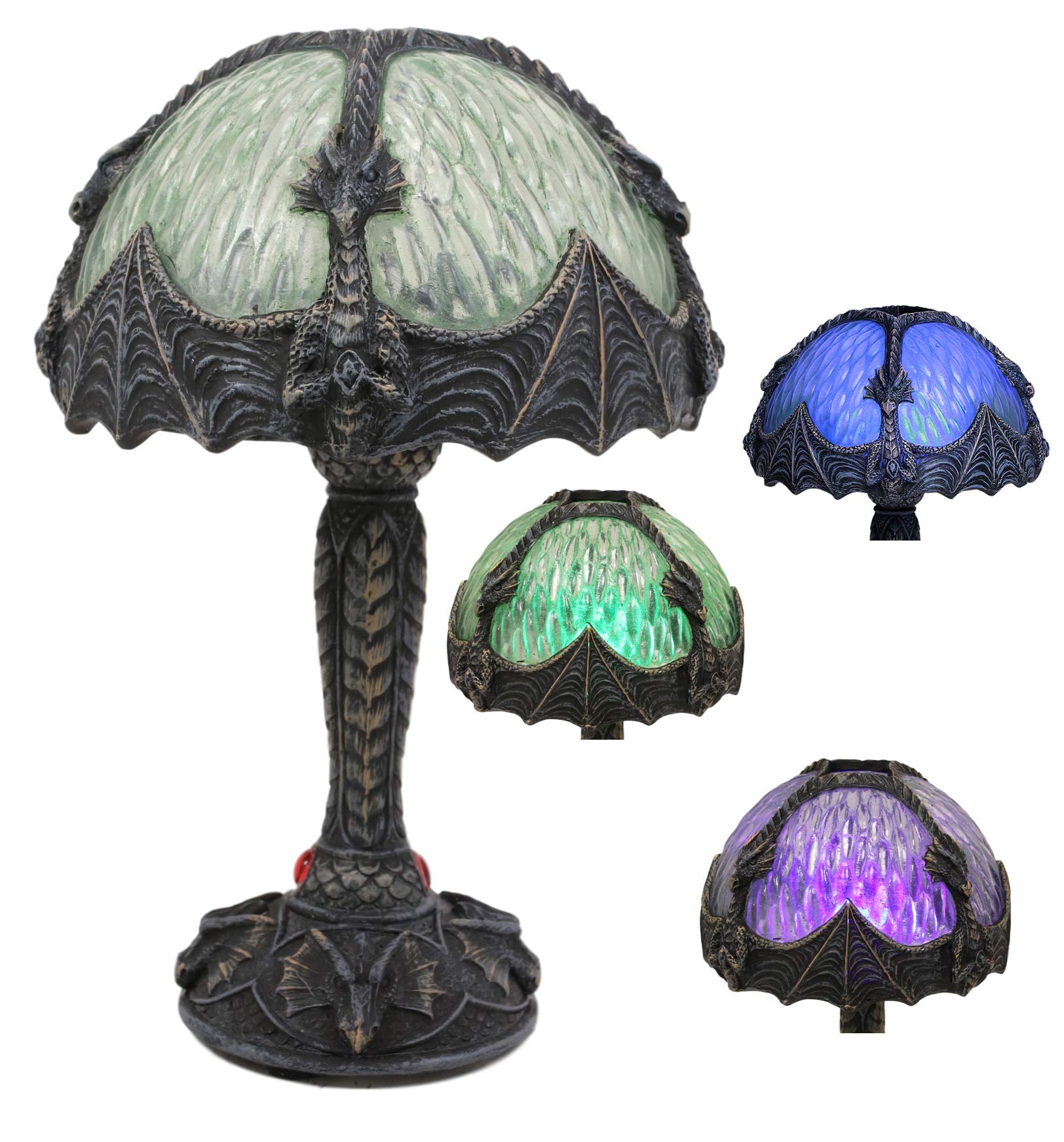 Ebros Gift 7" Tall Aurora Borealis Rune Dragon with Widespread Wings Mini Figurine Lamp with Color Changing LED Night Light Desktop Countertop