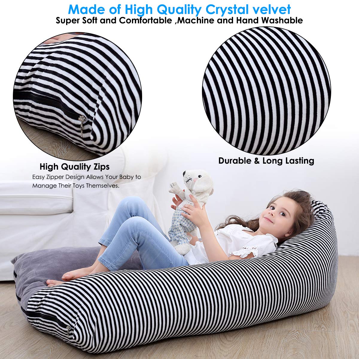 Sac De Rangement Géant En Forme De Requin Pour Peluches - 80x80x50 Cm - Fauteuil Poire Enfant, Organisateur Jouets Bleu