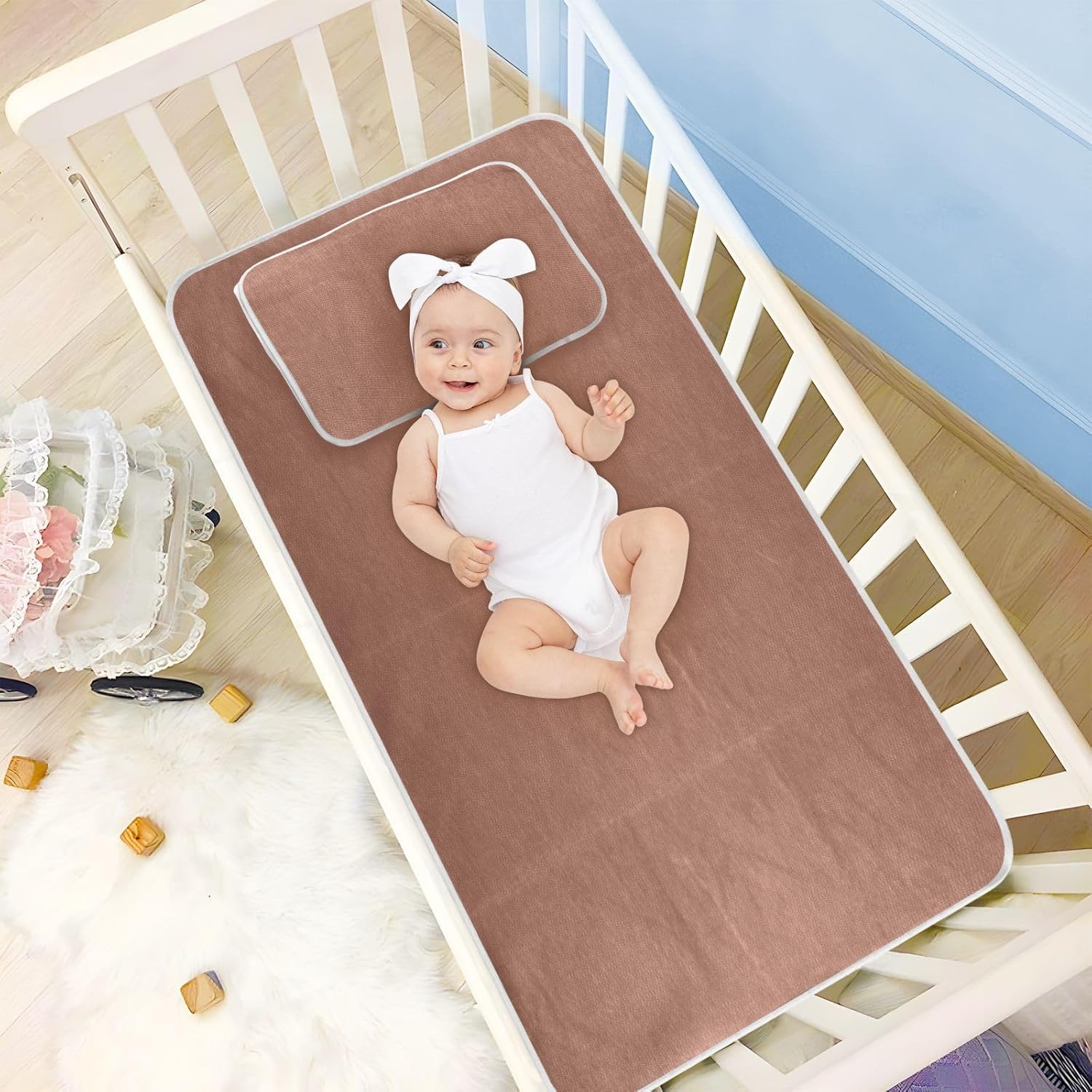 Brown Cooling Baby Mattress Cover 28" x 52" Absorbent Pads for beds for Baby&Toddler