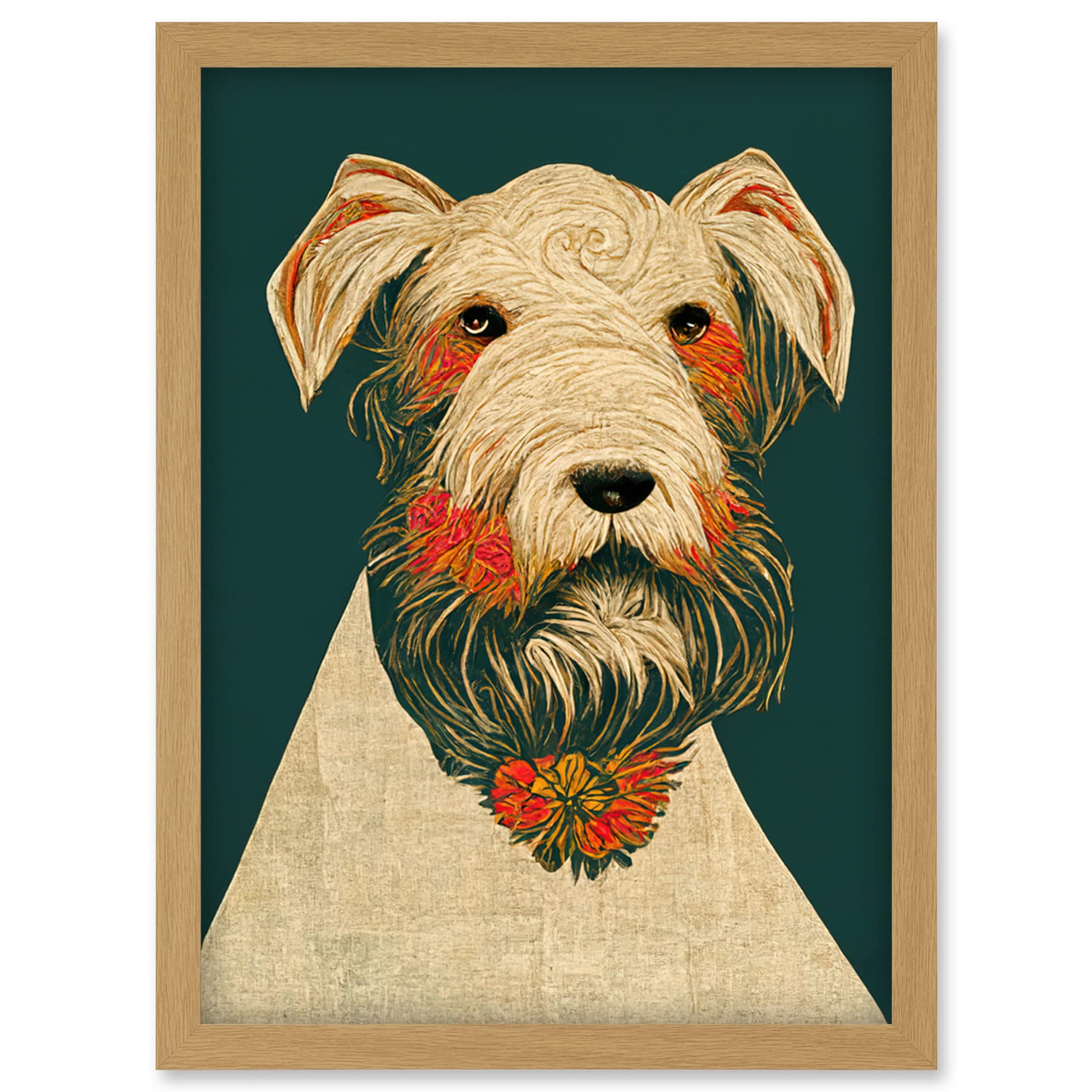 Doppelganger33 LTD Teal Orange Scottie Dog Flowers William Morris Style Dog Artwork Framed Wall Art Print A4