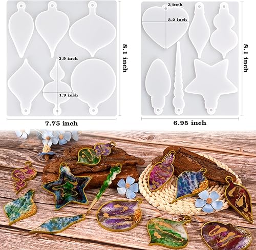 Miniatura 9 de Actvty Moldes de resina de copo de nieve de silicona, 9 piezas de moldes de fundición de resina de copo de nieve, moldes de resina de adorno de