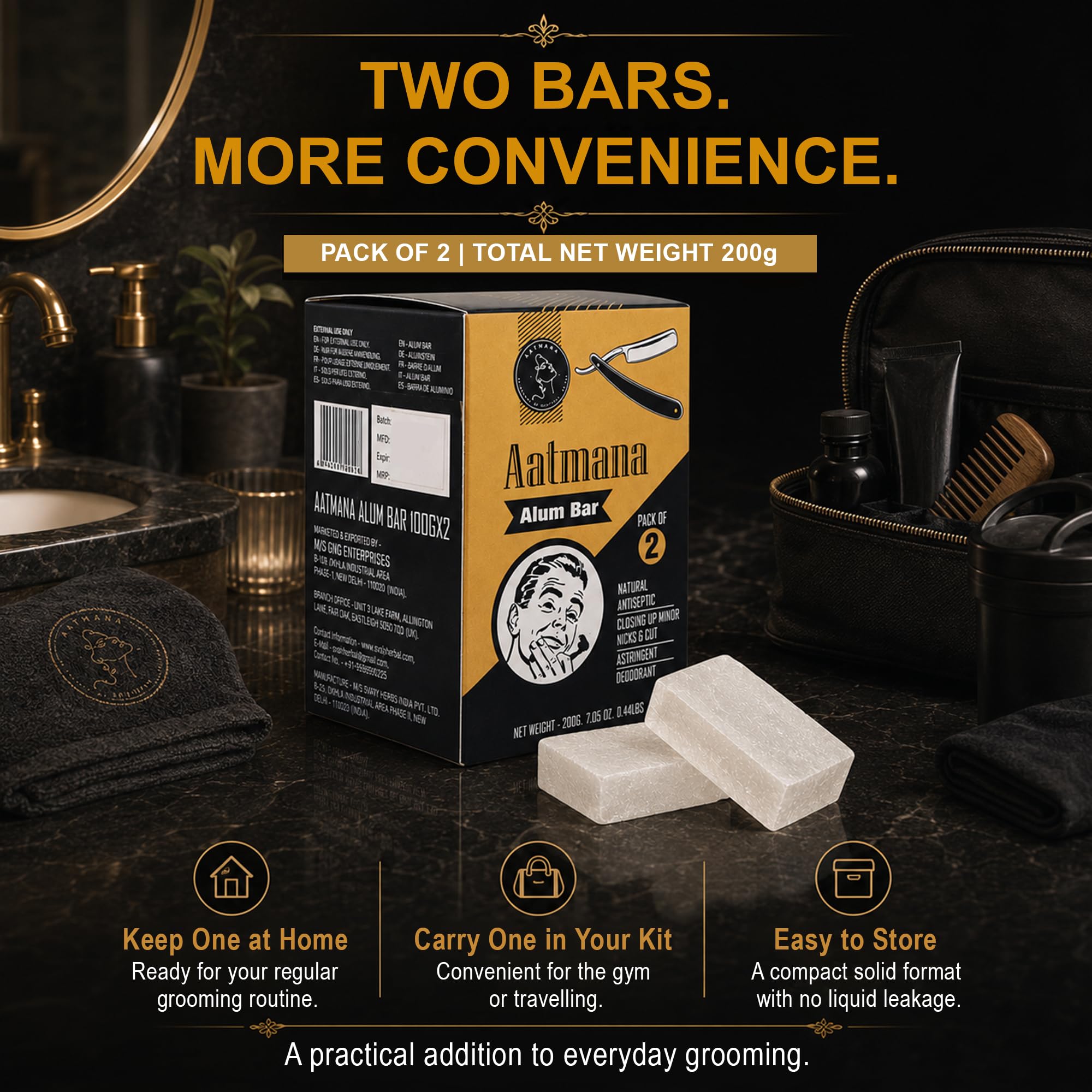 Shaving Alum Bar 100 g | Opakowanie 2 aluminiowych prętów | Premium Quality Potassium Shaving Alum Bars, 3,53oz | No Fragrance | Stops Bleeding Due to Minor Nicks & Cuts After Shaving