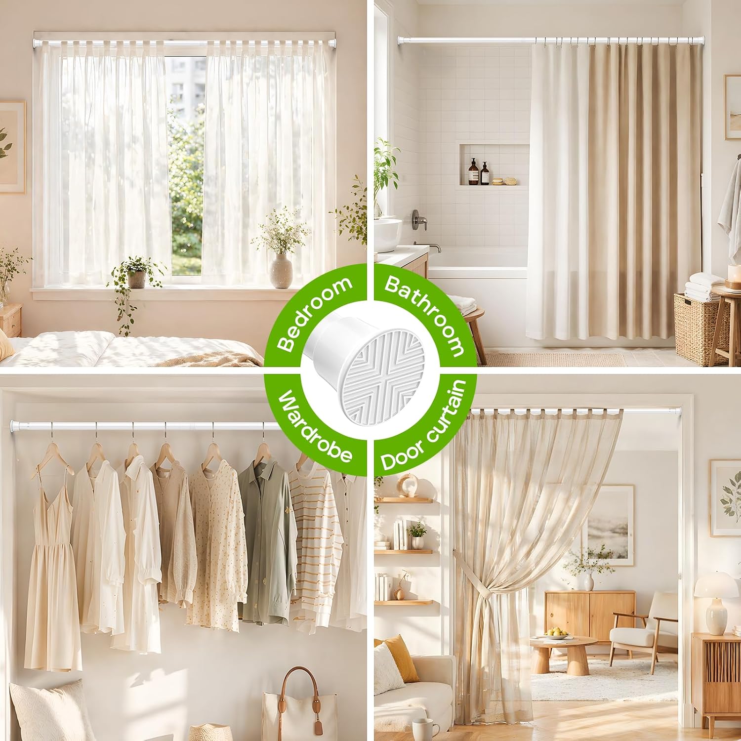 White Shower Curtain Rod 32 to 76 Inches Adjustable, 7/8 Inch Diameter Heavy Duty Tension Curtain Rods No Drill, Rust-Resistant Tension Rod for Bathroom, 1 Pack