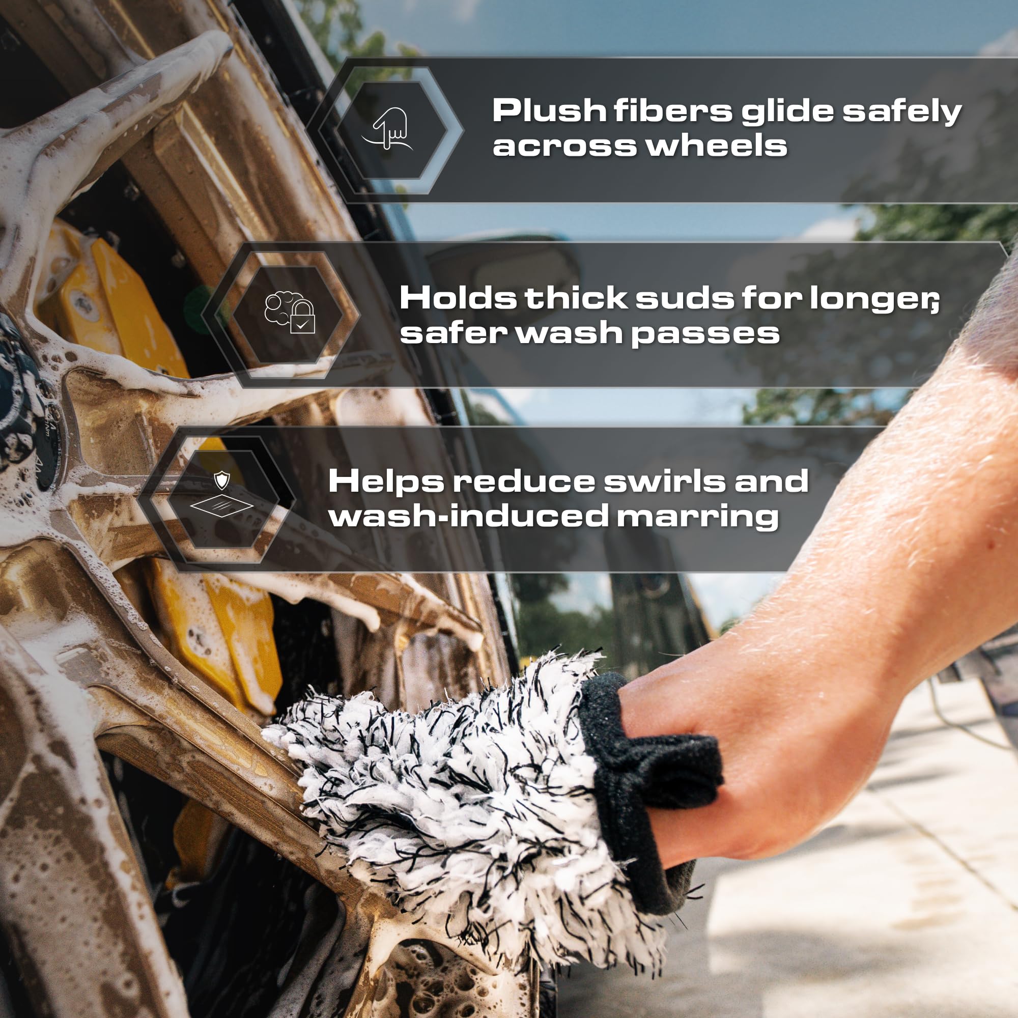 Blackline Mikrofaser-Auto-Radhandschuh, Premium, kratzfrei, Mikrofaser-Waschhandschuh für die Autoreinigung, Auto-Detaillierungszubehör, funktioniert mit Eimer, Autoshampoo oder Schaumkanone, 70 % /