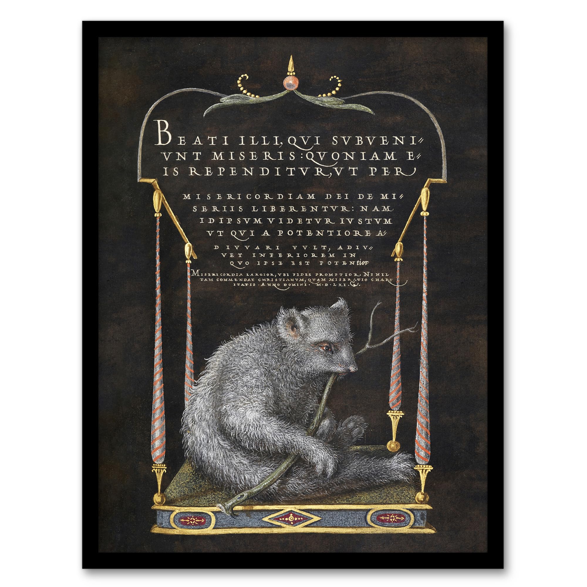 Artery8 - Framed Print - Latin Beatitudes with Sloth Artwork - A4 - Black