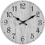 Wall Clock, Rustic Wall Clocks Battery Operated Silent Non Ticking, Country Round Wooden Clocks Farmhous Wall Decorative for Kitchen, Bathroom, Living Room (Gray 8 Inch)