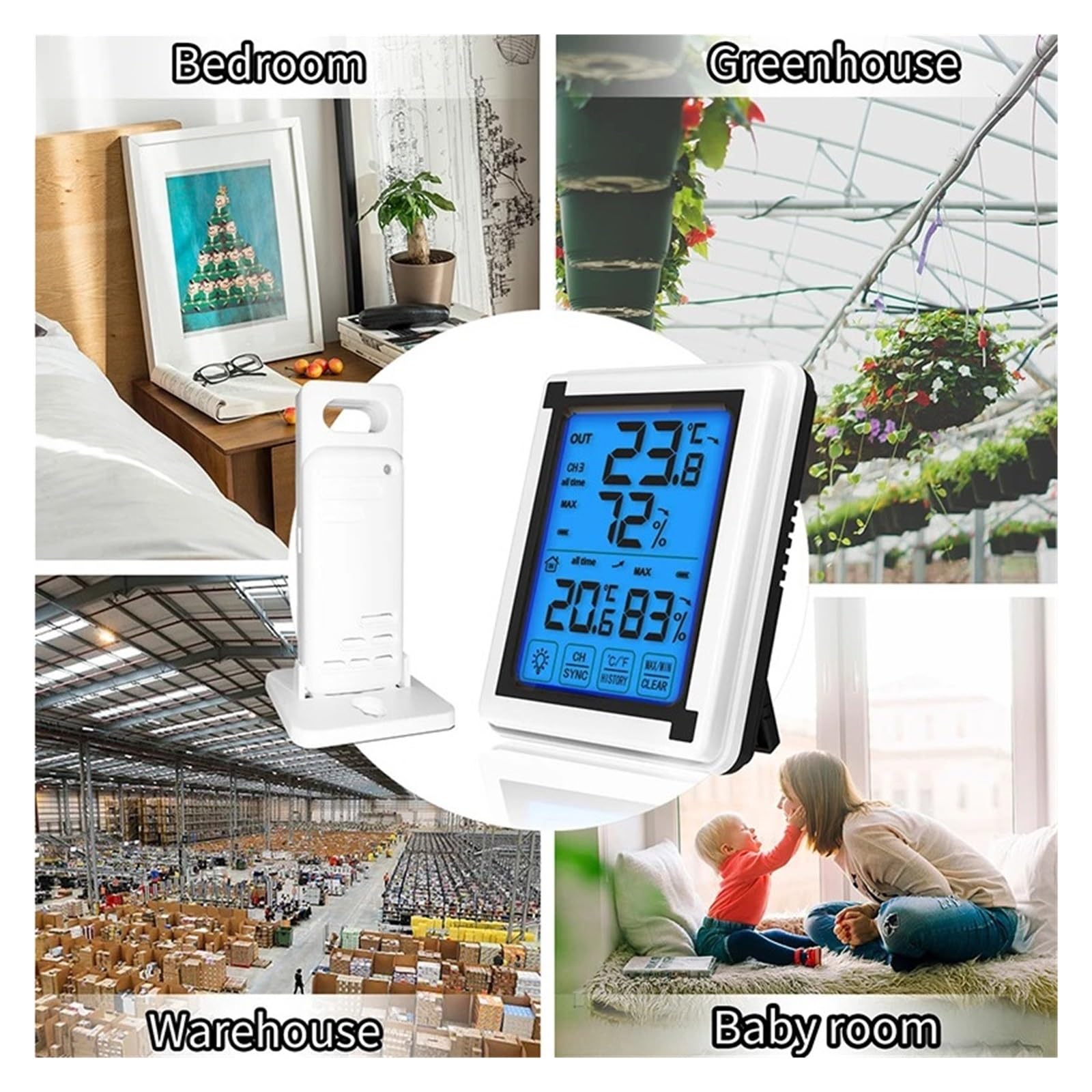 Cyfrowa Bezprzewodowa Stacja Pogodowa Z Ekranem Dotykowym + Czujnik Prognozy Pogody Na Zewnątrz Podświetlenie Kryty Termometr Zewnętrzny Higrometr(With 3 sensors)
