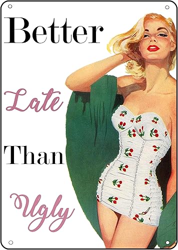 Better Late Than Ugly Pin Up Girl - Cartel retro vintage para cocina cafeterĂa bar baño baño decoraciĂłn de pared del hogar placa de 8 x 12 pulgadas Better Late Than Ugly Pin Up Girl - Cartel retro vintage para cocina cafeterĂa bar baño baño decoraciĂłn de pared del hogar placa de 8 x 12 pulgadas