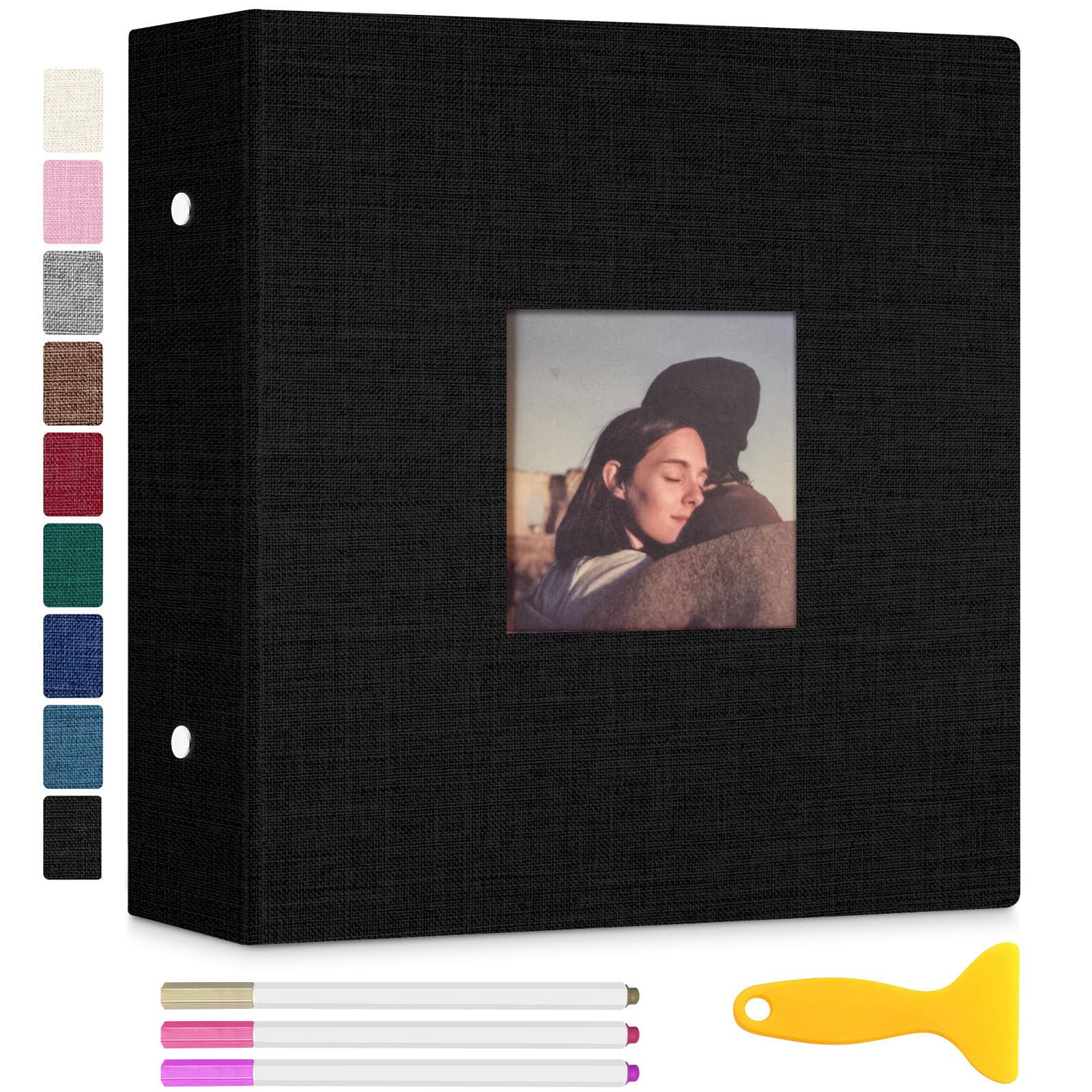 Zesthouse Álbum de fotos autoadhesivo con ventana de visualización de imágenes, álbumes de recortes de 3 anillos, 60 páginas con capacidad para fotos de 8 x 10, 5 x 7, 4 x 6, libro magnético con