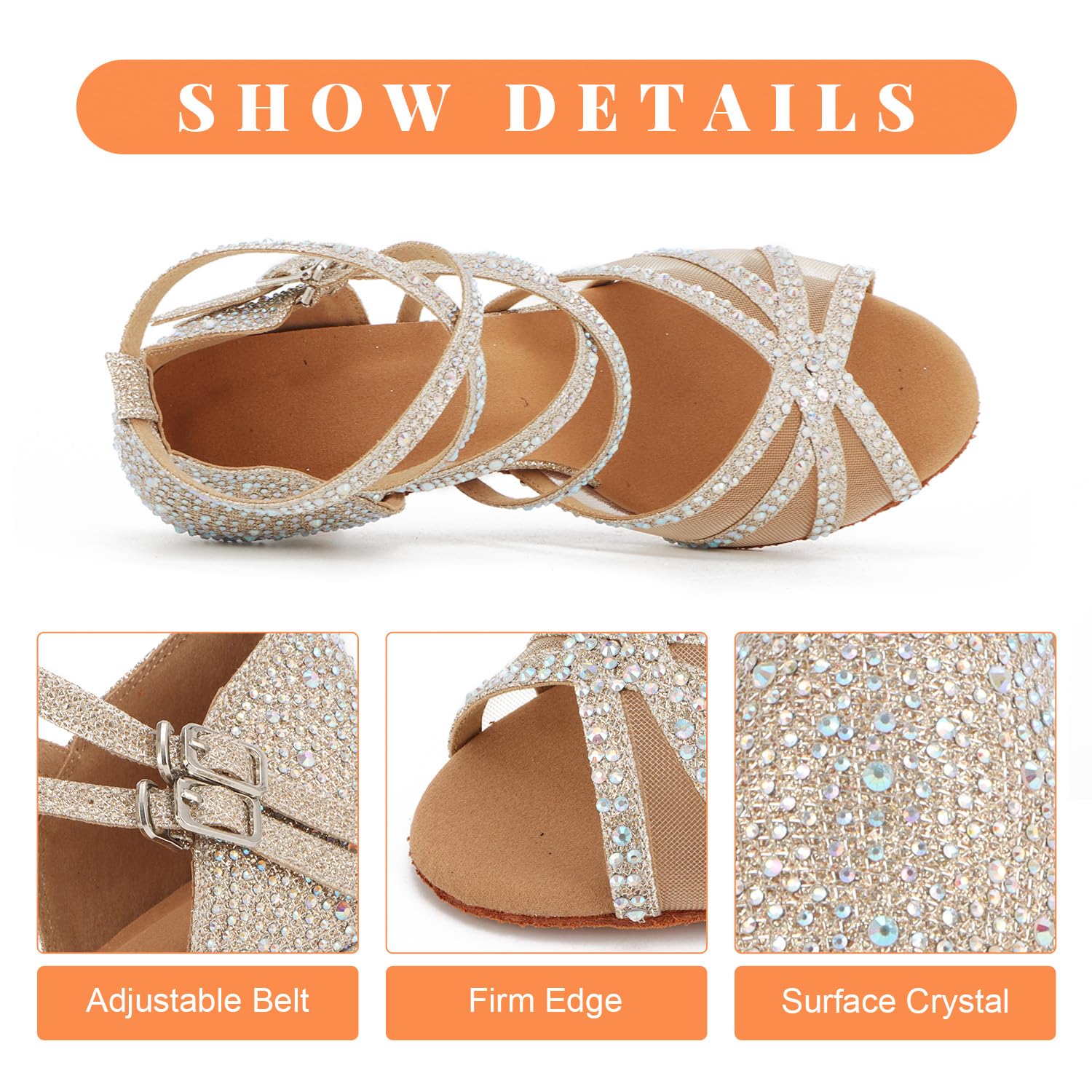 Scarpe da Ballo Latino Salsa con Strass Donna Scarpe da Ballo da Sala Tango Kizomba Bachata Danze al Coperto 1057-01