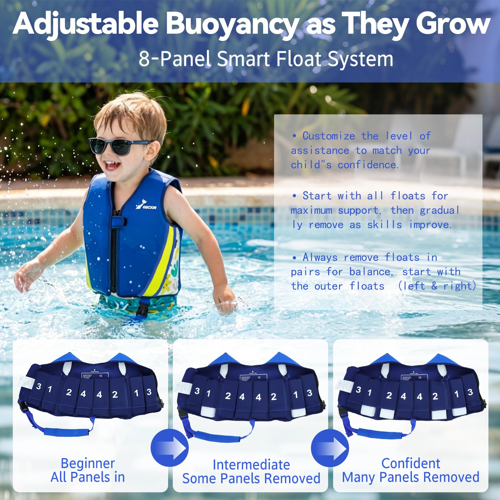 Chaleco de Natación para Niños,Chaleco Flotador de Neopreno con Correa de Seguridad Ajustable,Mejorar la Flotabilidad de Natación