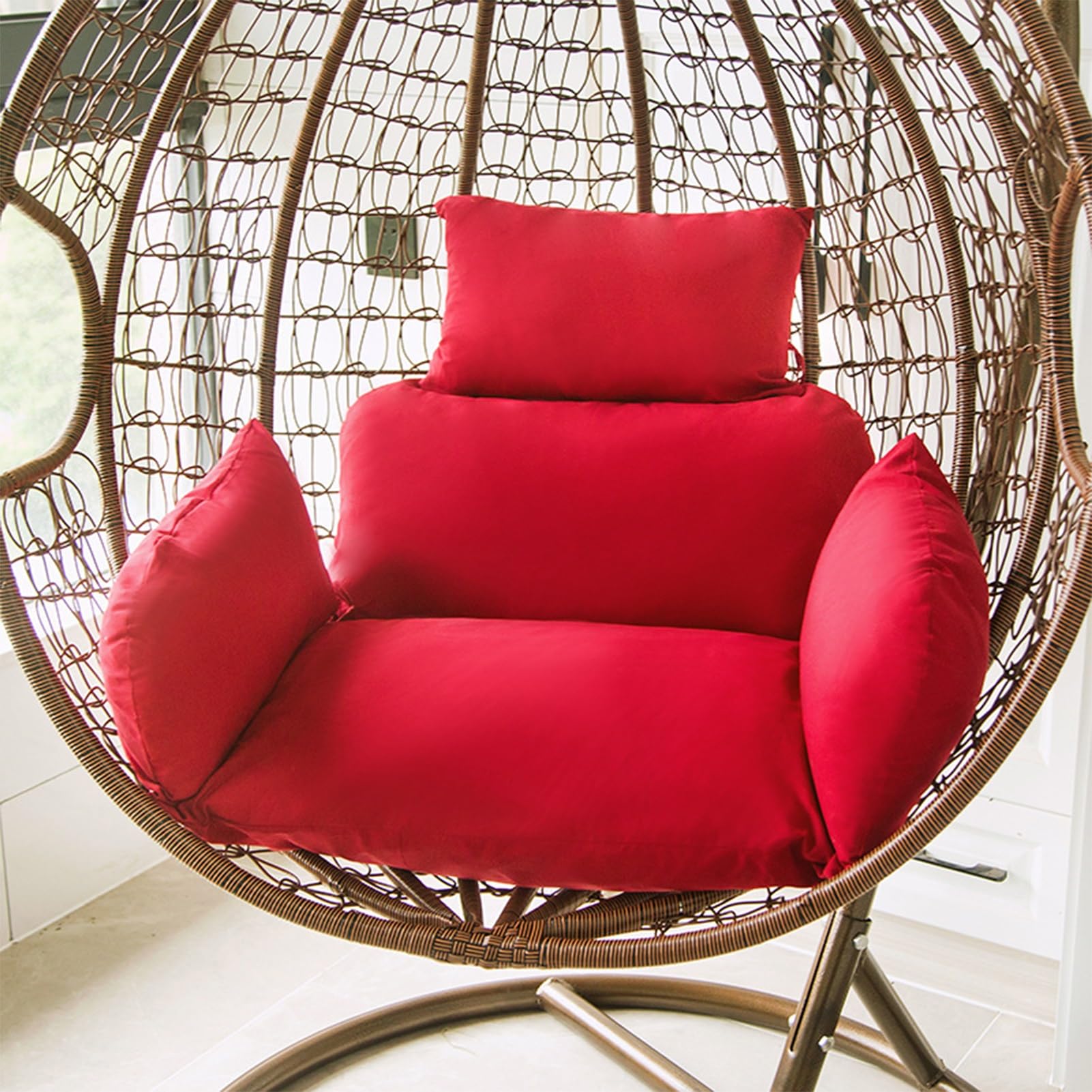 Coussin fauteuil suspendu œuf rouge épais avec appui-tête et accoudoir de jardin