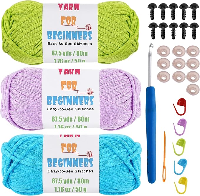 Crochet and Knitting Yarn for Beginners 3x1.76oz Yarn for