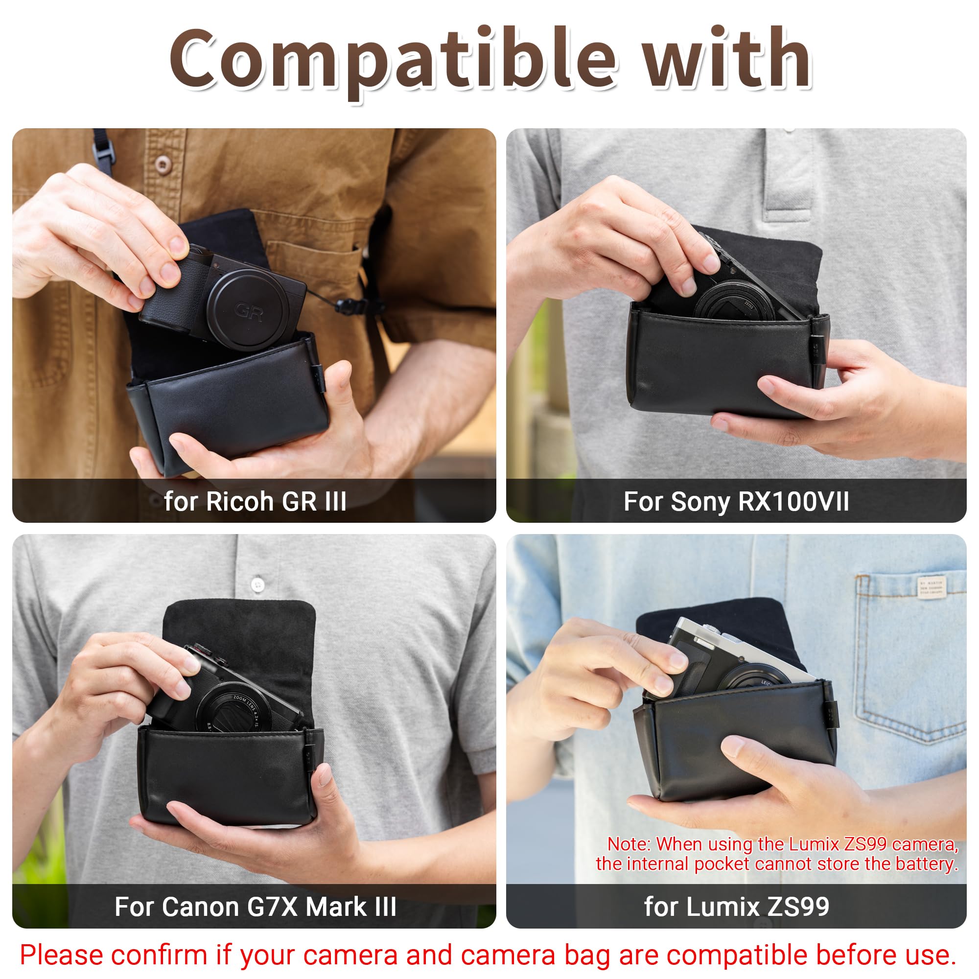 Skórzane kompaktowe, trwałe etui na aparat z zamknięciem magnetycznym do Canon PowerShot G7 X G7X Mark III II G7XM3 SX740 HS Lumix ZS99 RX100 VII VA VI V IV III II do Ricoh GR IV GR4 GR III X GR3X GR