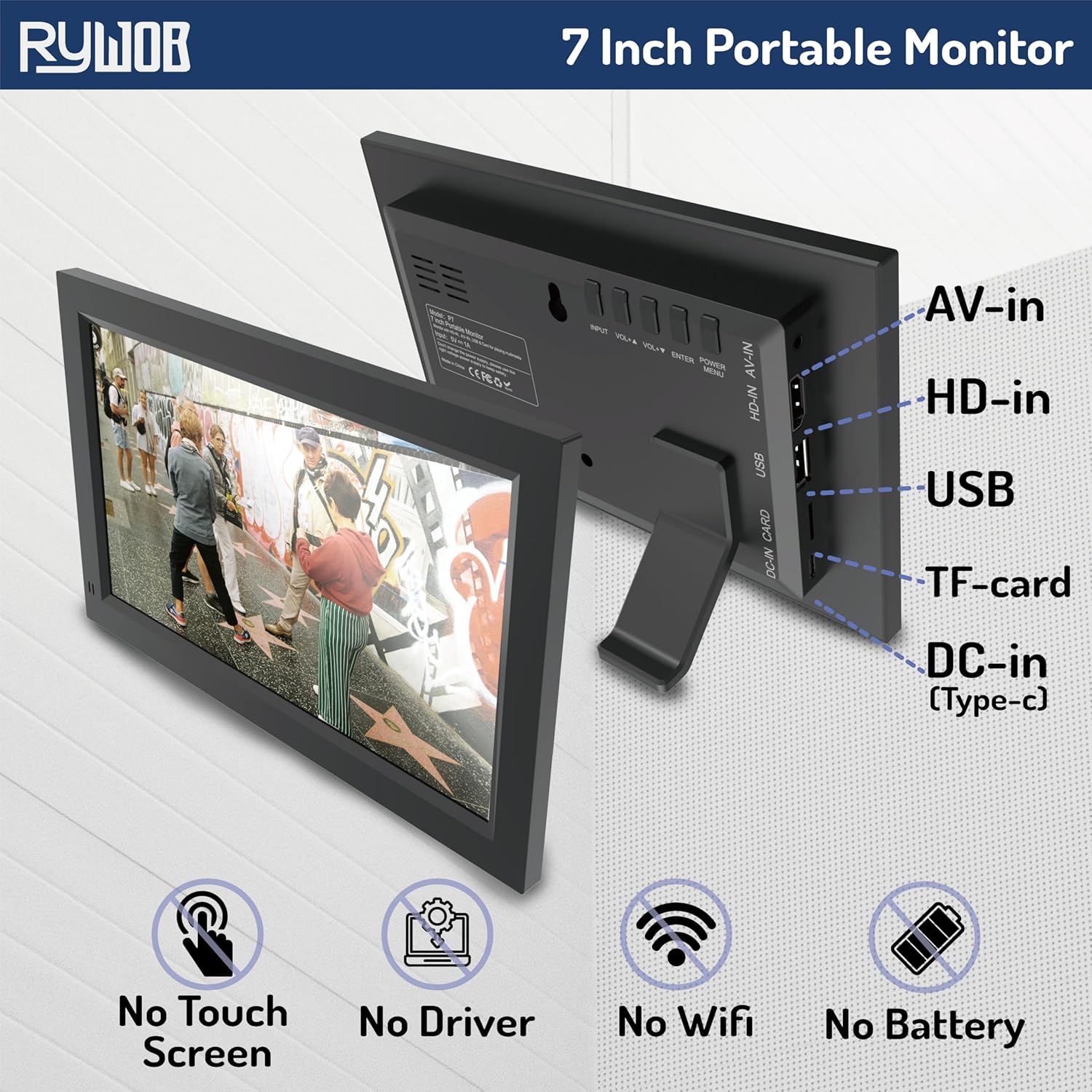 7 Inch Mini Monitor,TFT LCD Screen,HDMI/USB/Card/AV Input,Mini Monitor with Built-in Speakers and Remote,Multi-Function Mini Small Display for Raspberry Pi PC/TV/DVD