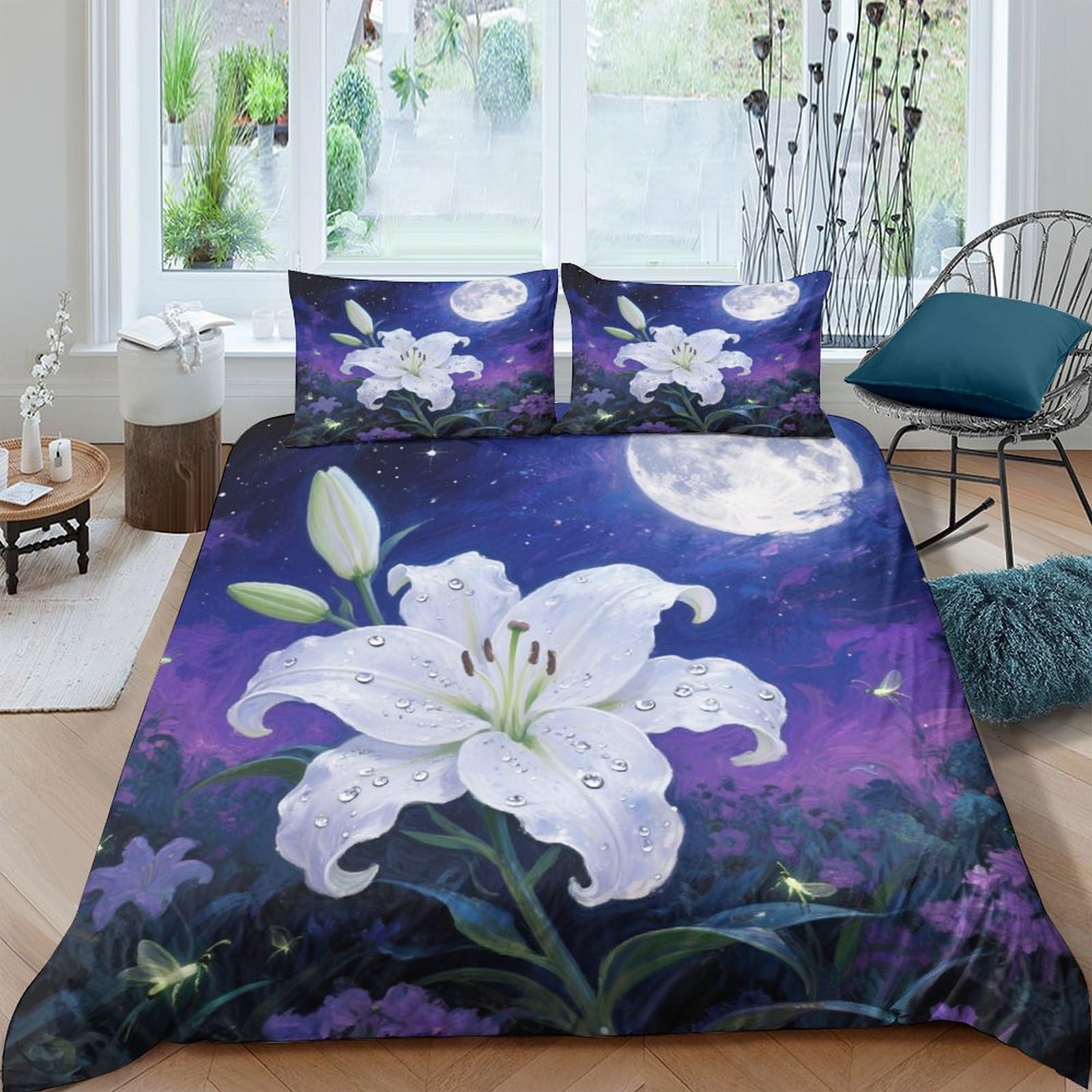 Housse de couette Lily 200x200 anti-glisse avec fermeture éclair cachée pour lit double