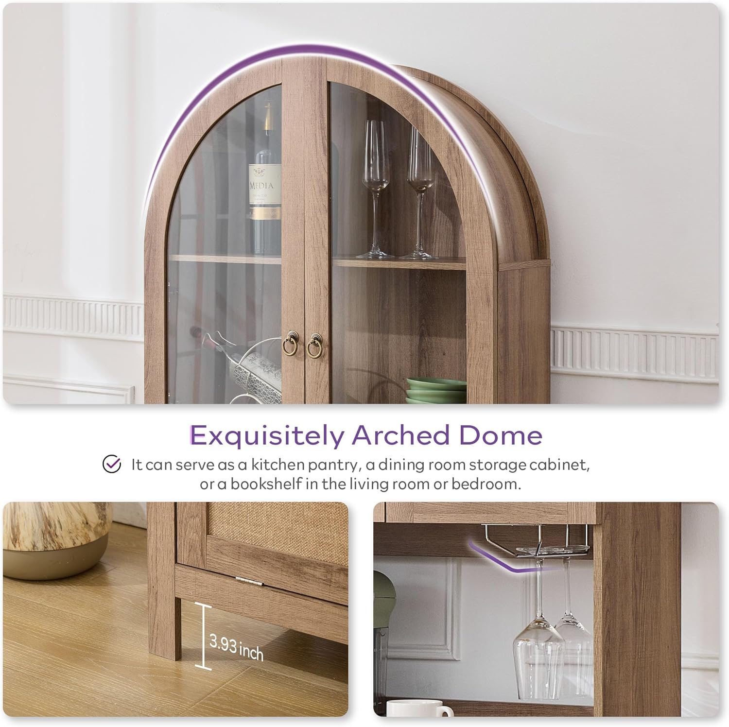 TYBOATLE 75'' Tall Arched Pantry Cabinet w/Accessible Storage Area, China Cabinet w/Anti-Tipping Device and Innovative Drawer, Versatile Cupboard for Kitchen, Dining