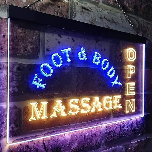 Miniatura 3 de ADVPRO Letrero de neón LED de doble color abierto para masaje de pies y cuerpo, azul y amarillo, 24 x 16 pulgadas, st6s64-i0252-by