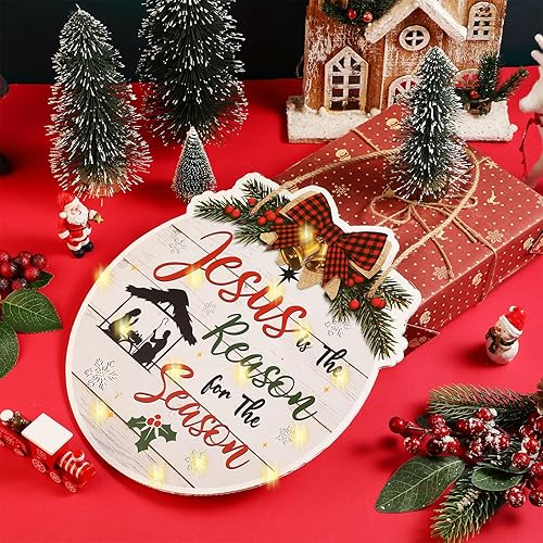 Miniatura 4 de Capoda Letrero de puerta de Navidad con cadena de luces LED, decoración religiosa para colgar en la puerta de Jesús, letrero de puerta colgante