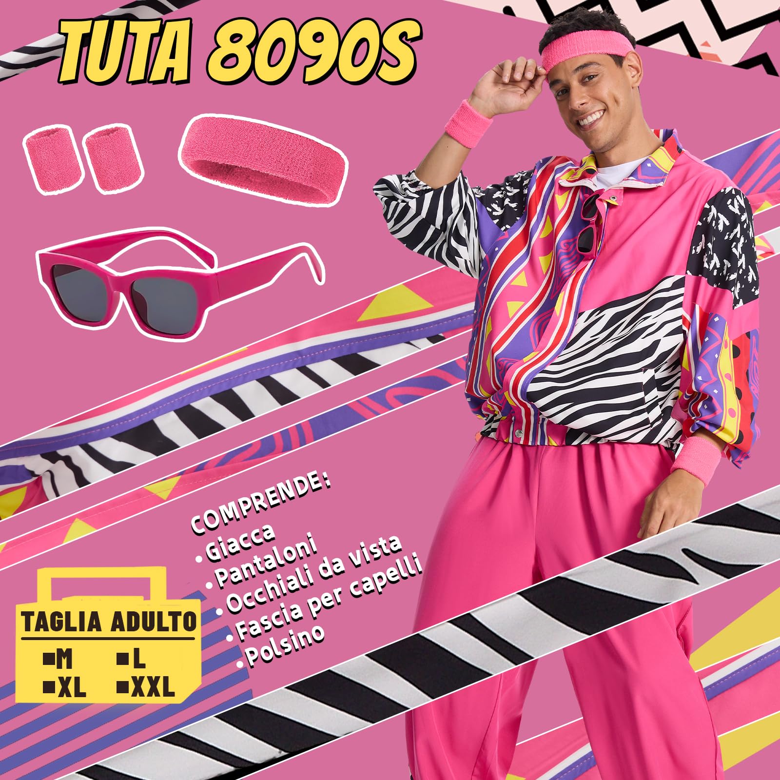 Ulikey Anni 80 90 Vestiti Donna Uomo, Abbigliamento Anni '80 e '90, Costume Anni '80 e '90 Felpa e Pantaloni con Cerchietto Bracciali Occhiali per Vestito Carnevale Cosplay
