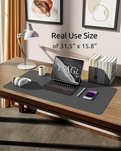 Miniatura 325 de YSAGi Protector de escritorio de cuero, tapete de oficina, alfombrilla grande para mouse, antideslizante, de piel sintética, almohadilla