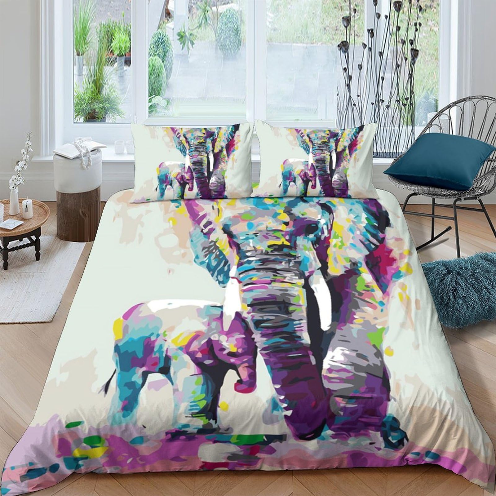 Ctjqhvkz Style-9 3D Printed Colorful Elephant Fitted Sheet Microfiber Soft Mattress Cover For Bedroom Dorm Art Decor Single（135X200cm）