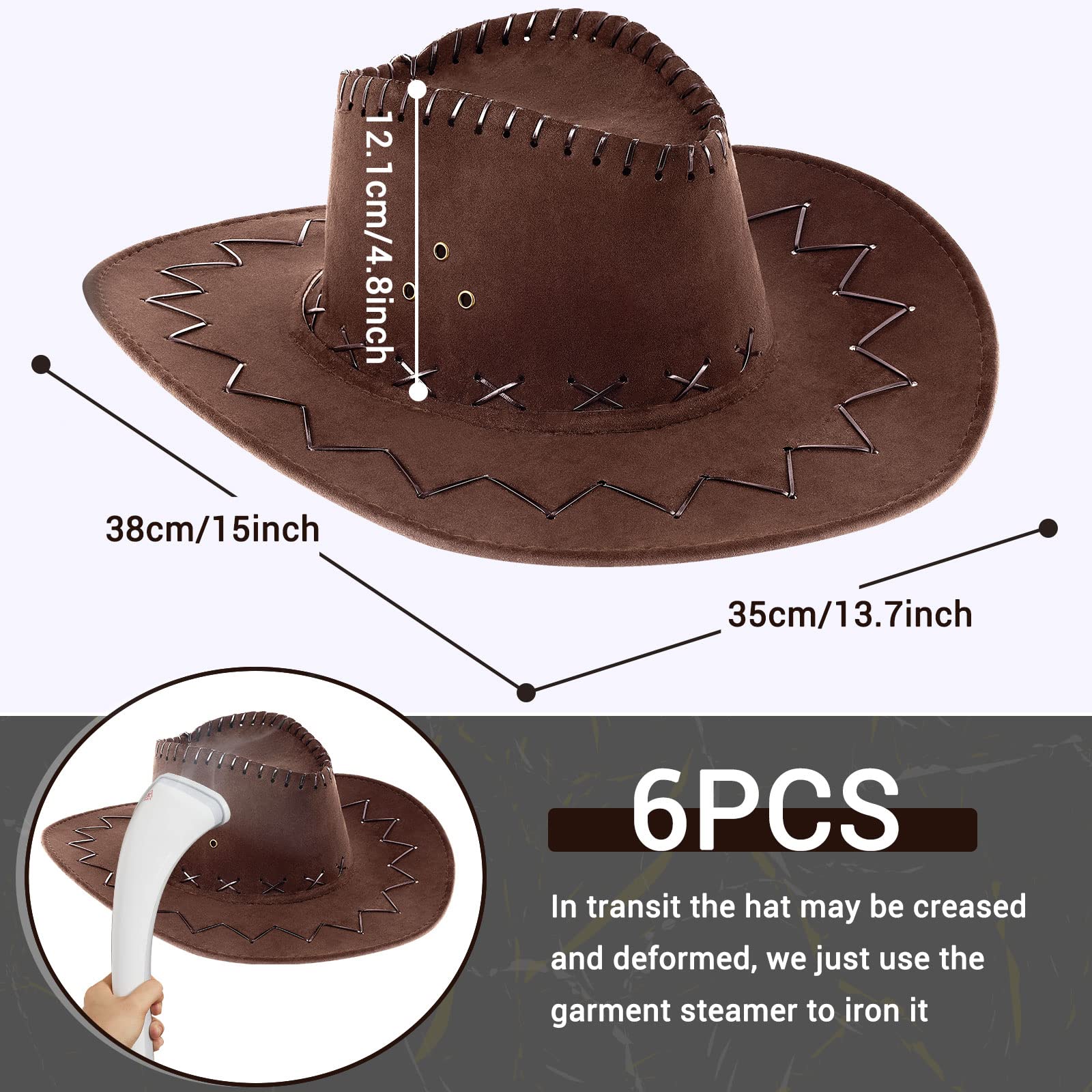 Janmercy 6 Pack Bulk Cowboy Hats Western Cowboy Hat Plain Cowboy Hat with Adjustable Drawstring for Wedding Stage Performance (Stylish Brown)