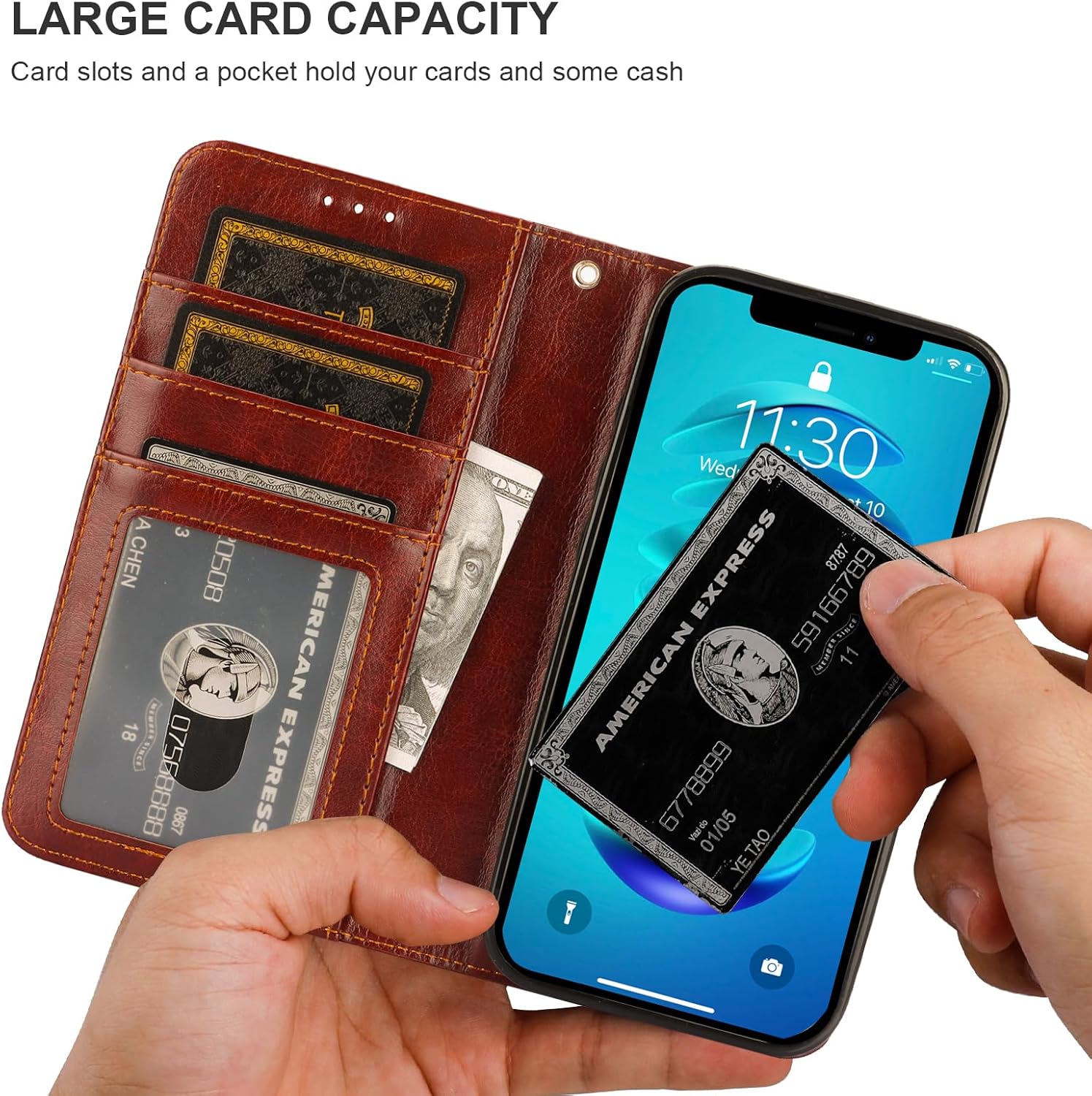 Bocasal for iPhone 14 Pro Wallet Case Compatible with MagSafe Wireless Charging, RFID Blocking Magnetic Leather Case with Card Slots Holder Kickstand Detachable Wrist Strap 6.1 Inch (Brown) - Image 5