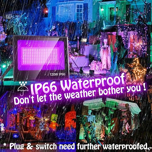 Miniatura 2 de NEWREACH Luz de inundación de luz negra de 120 W, luz negra LED impermeable para fiesta brillante al aire libre, Halloween, cumpleaños, baile,