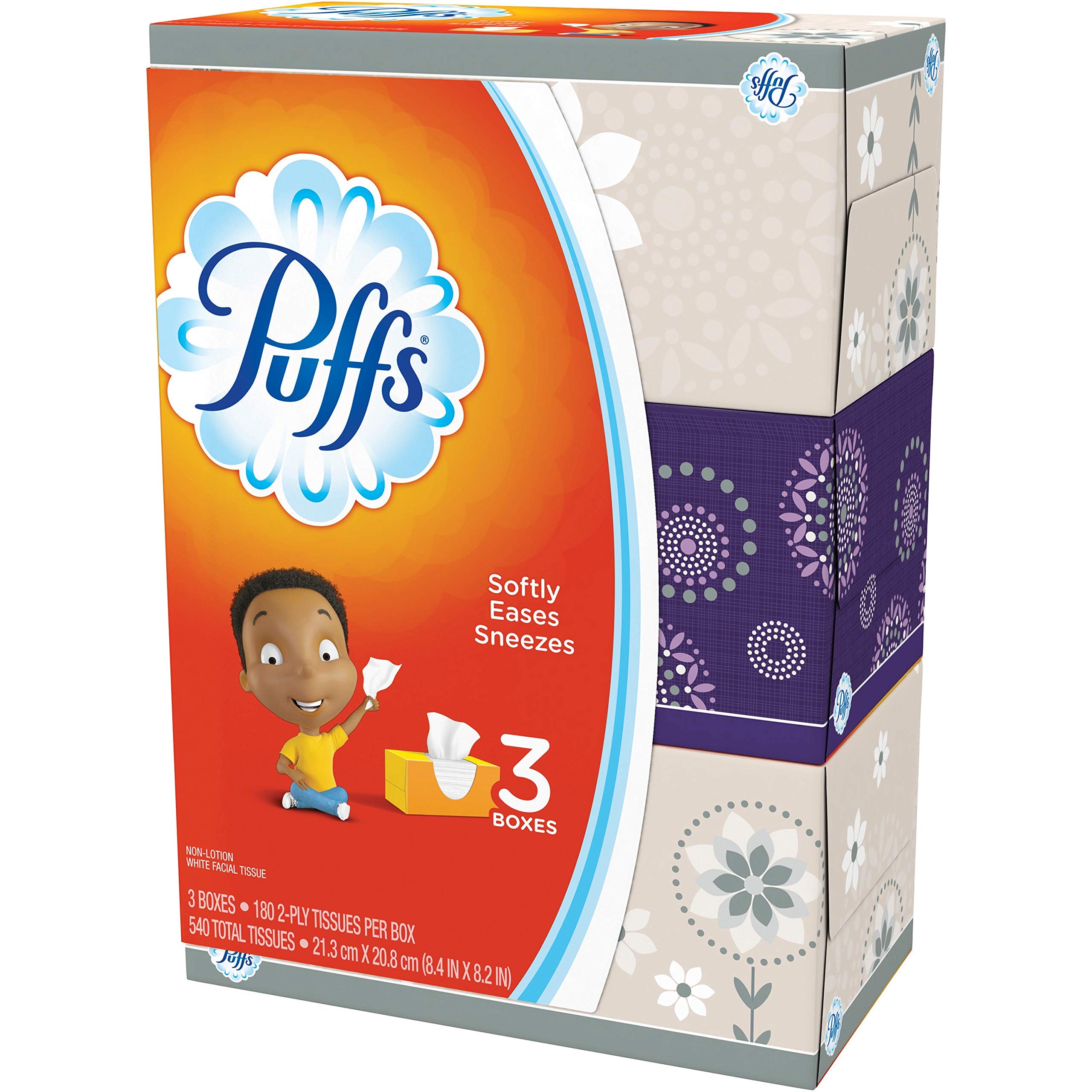 Puffs Basic Facial Tissues, 2 Ply - Assorted - Durable - For Face - 180 Quany Per Box - 3 Boxes Per Pack