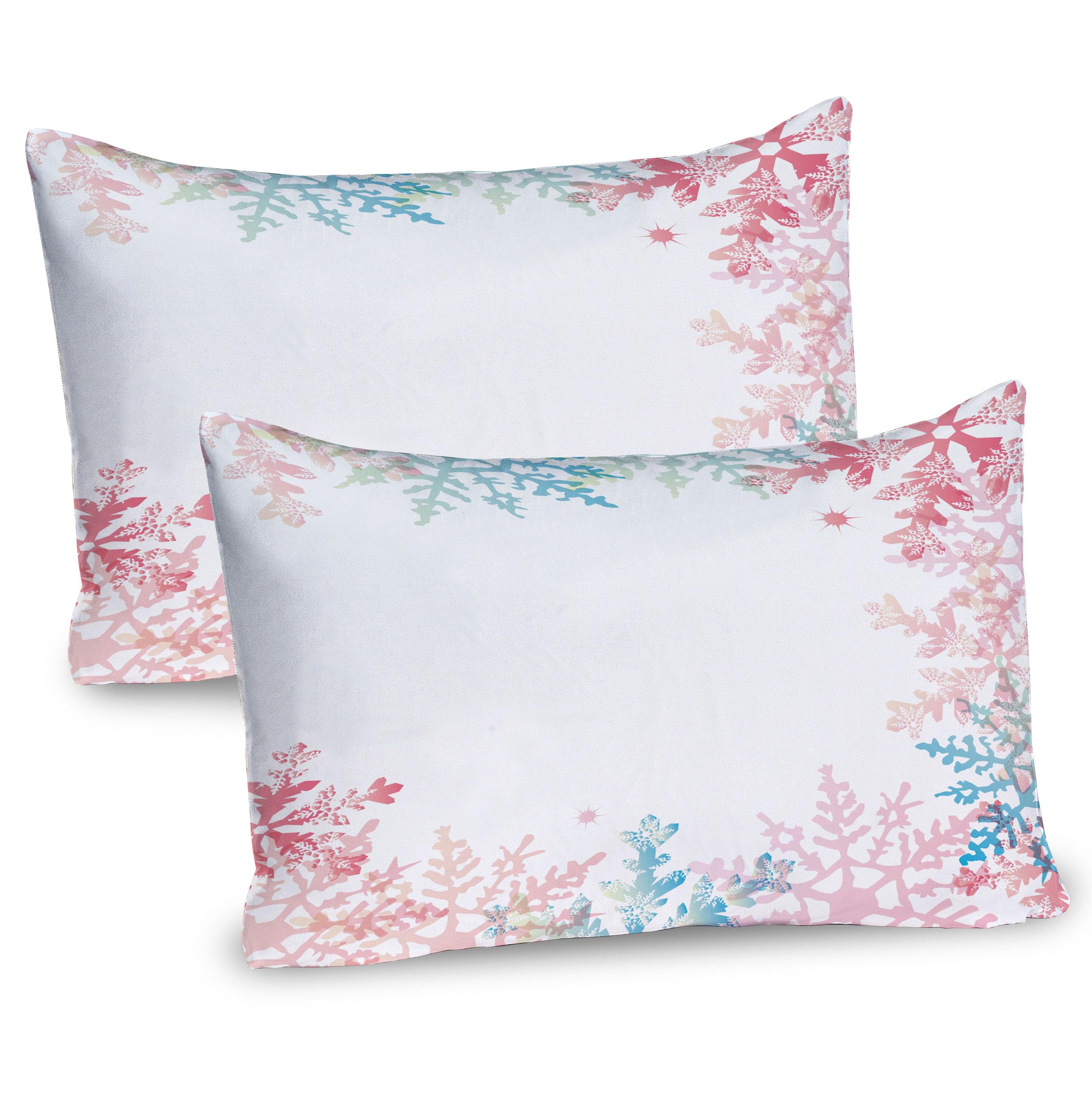 Ambesonne Winter Pillow Sham Set of 2, Abstract Winter Inspired Snowflake Design with Soft Color Palette Image, Quality Microfiber Bedding Item for All Seasons, 30