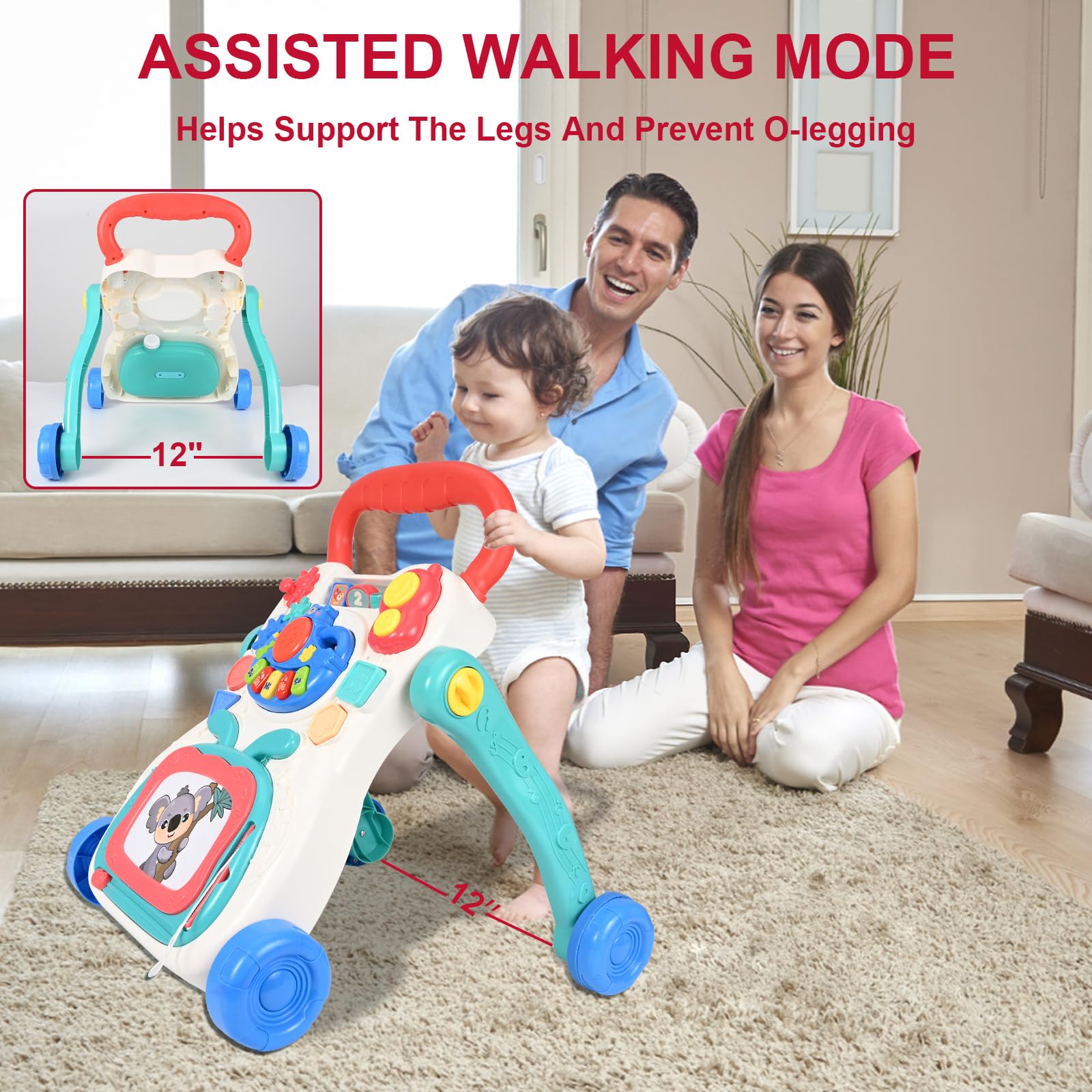 Hiitytin Baby Sit-to-Stand Learning Walker, Baby Push Walkers and Activity Center, Walker Push Toy with Wheels for Babies 6-12 Months, Baby Walking Toy Gift for Infant Boy Girl 1-3