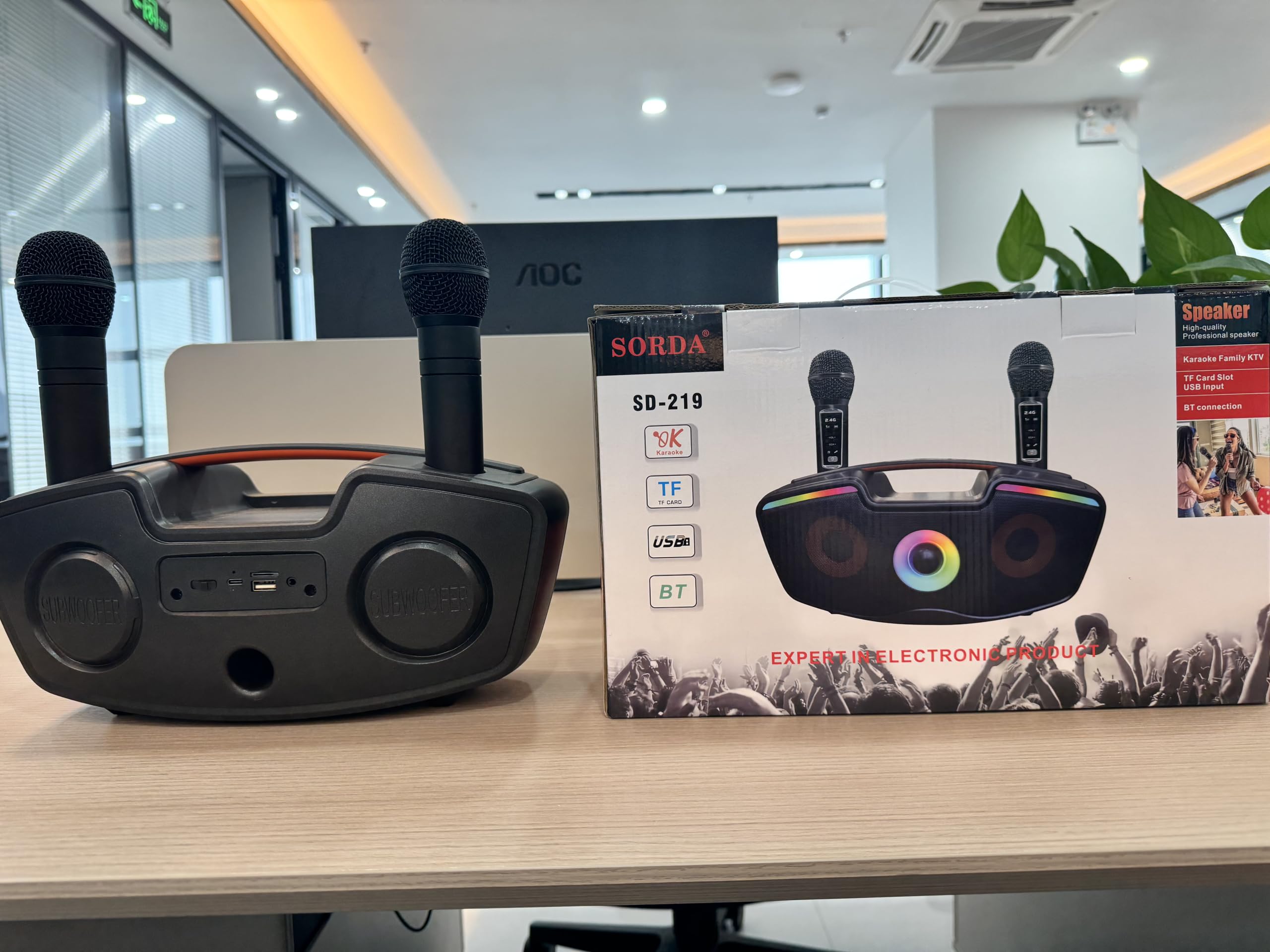 Bluetooth-Karaoke-Maschine für Erwachsene und Kinder, Tragbarer 80-W-Lautsprecher mit 2 Kabellosen Mikrofonen, Echo-Regler, Unterstützt USB/AUX/TF-Karte, Geschenkidee für Drinnen und Draußen