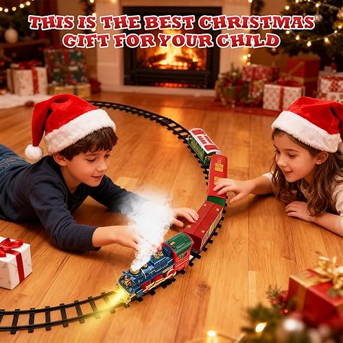 Miniatura 8 de Juego de tren de Navidad Juguetes de tren para niños con humo, luces y sonido, juego de tren de juguete para debajo del árbol de Navidad, trenes de