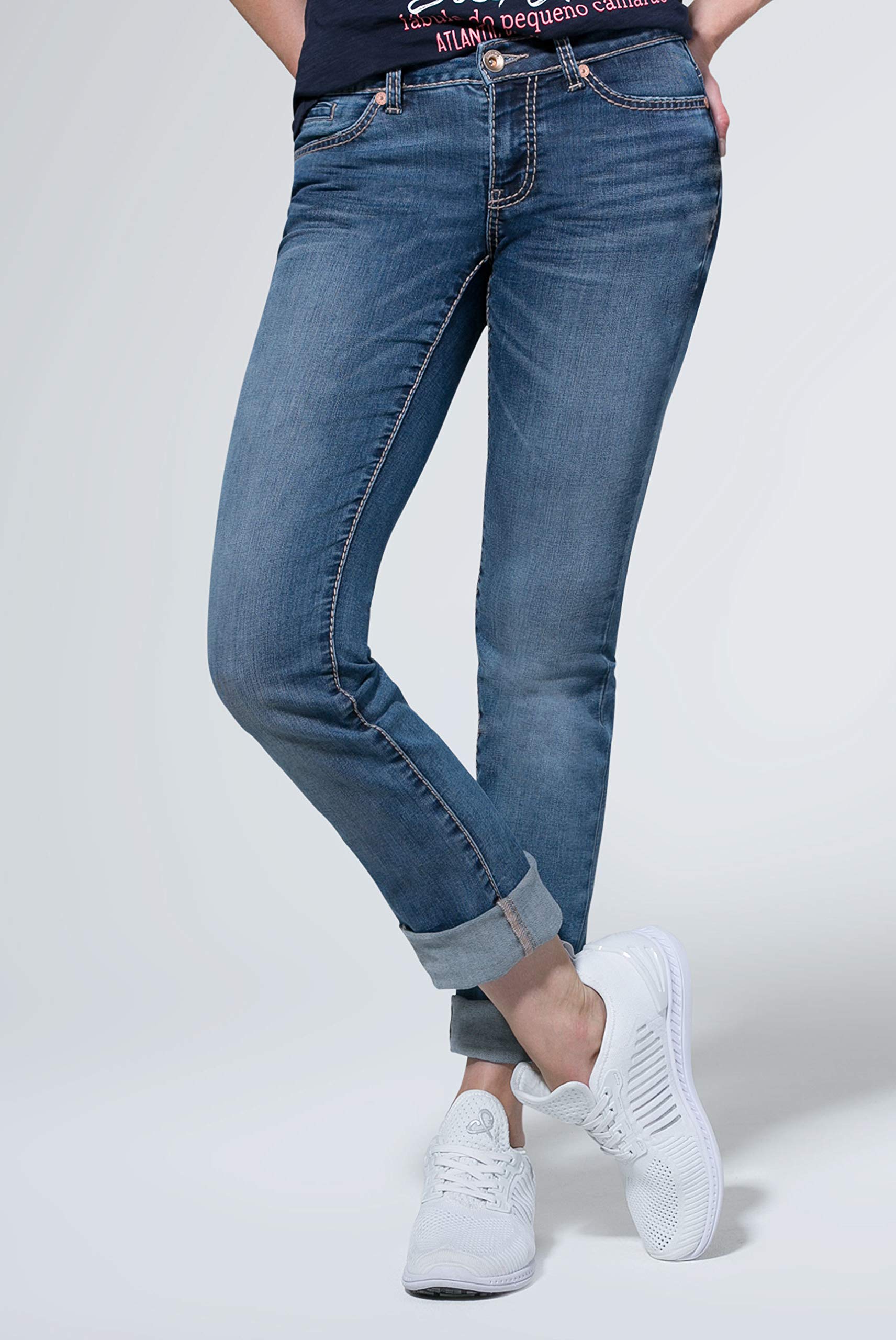SOCCX Damen Jeans RO:My Regular Fit | Bequeme Stretch Denim mit geradem Bein, mittlerer Bundhöhe & formstabilem Alltag, Büro & City-Looks | Dark Stone Used, 30 30