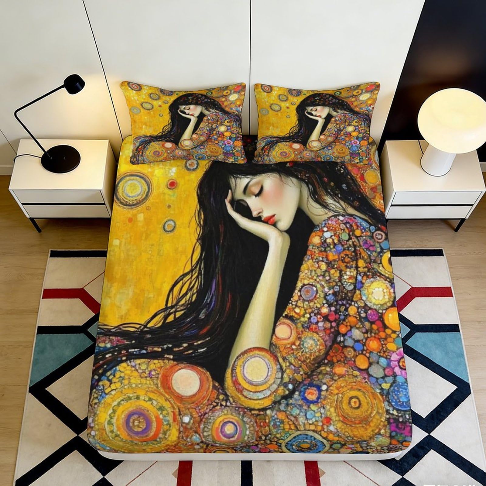 3D Printed Artistic Woman Fitted Sheet Microfiber Vibrant Abstract Mattress Cover Bedroom Decor Machine Washable 90x200x25cm