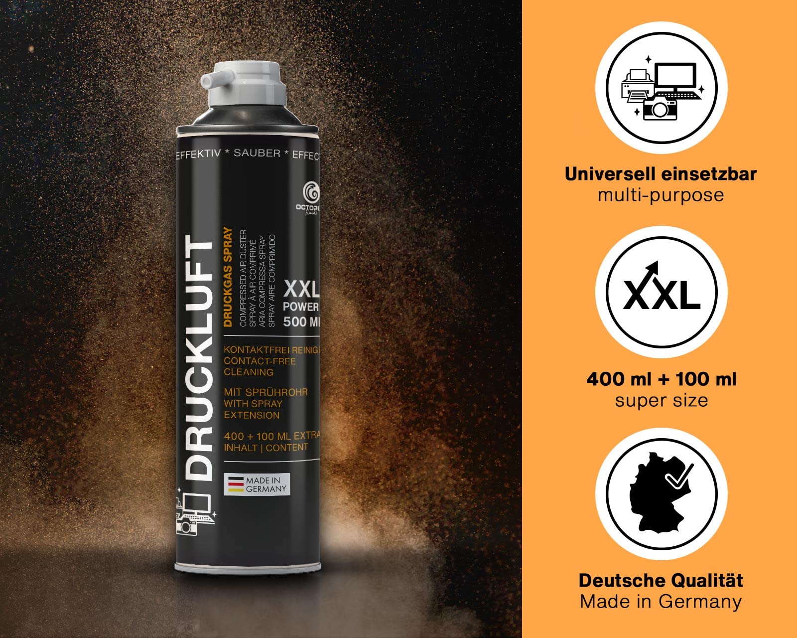 Octopus 12 x sprężone powietrze, oczyszczacz powietrza do czyszczenia PC i elektroniki, 500 ml