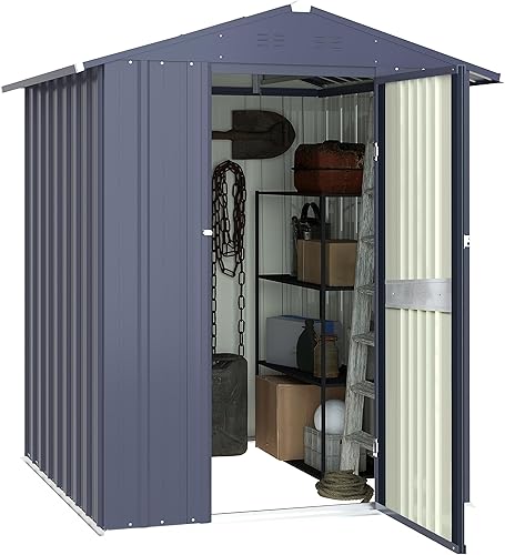 MUPATER Outdoor Storage Shed 4x4 FT, Garden Tool Shed, Metal Lean-to Shed Kit for Backyard Lawn with Lockable Door and Vents