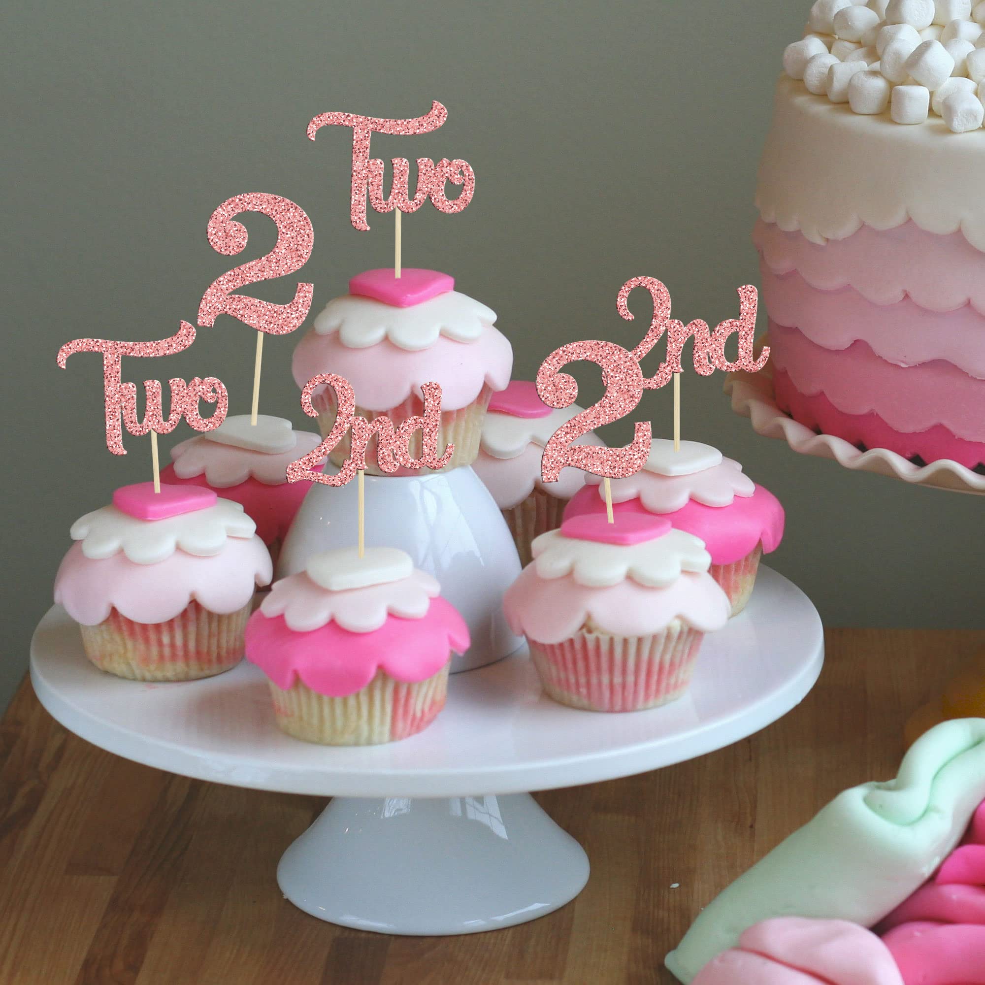 Morndew 24 Decoraciones Para Cupcakes Número 2 Con Purpurina Dorada Y Rosa  Para Decoración De Fiesta De Segundo Cumpleaños, Boda, Fiesta, image size:2000x2000