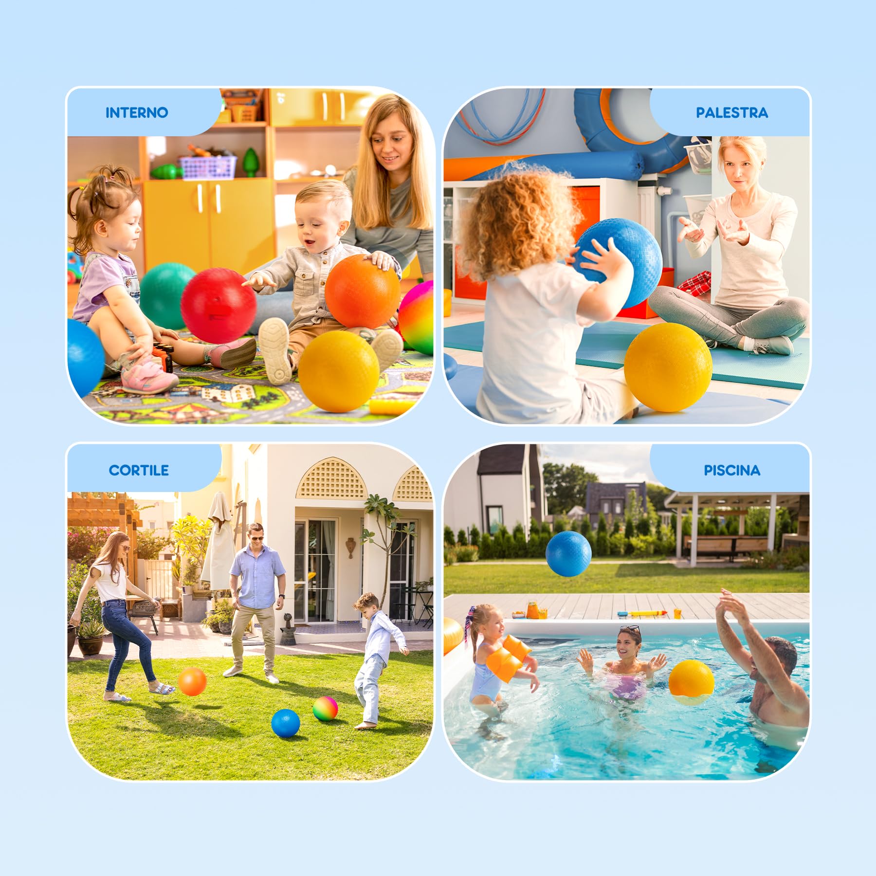 U&C Planet Confezione da 6/12 palloni da gioco da 8,5 pollici Set di palloni da calcio Palla prigioniera con pompa Gaga Ball Pallamano Soft Boucy Balls Bambini Palle arcobaleno