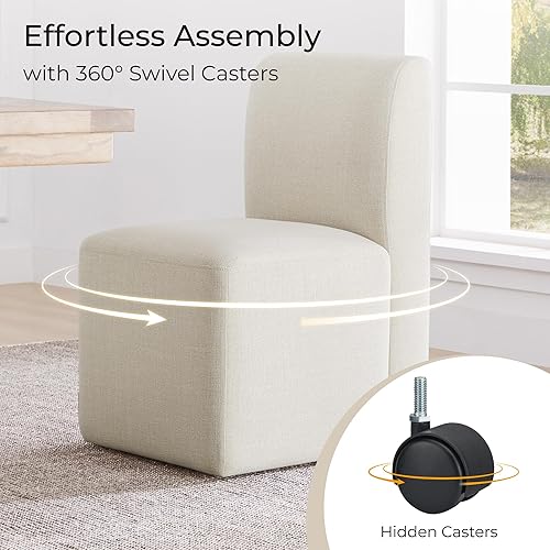 Miniatura 5 de CHITA Juego de 2 sillas de comedor con ruedas, sillas modernas rodantes sin brazos tapizadas con certificación FSC para dormitorio, sala de lectura,