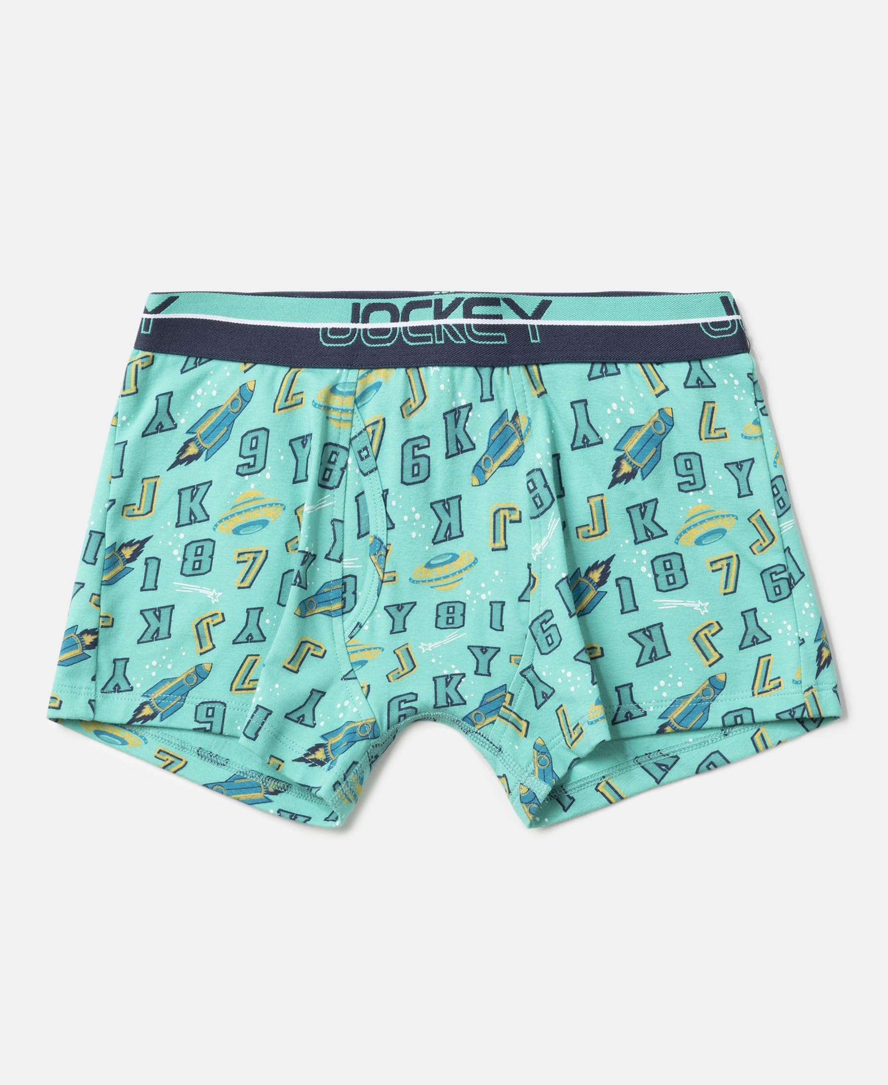 Jockey PB03 Boys Super Combed Cotton Elastane Stretch Printed Trunk with Ultrasoft Waistband (Pack of 2)_Billiard Green & Rich Royal Blue_7-8 Yrs - Image 4 thumbnail