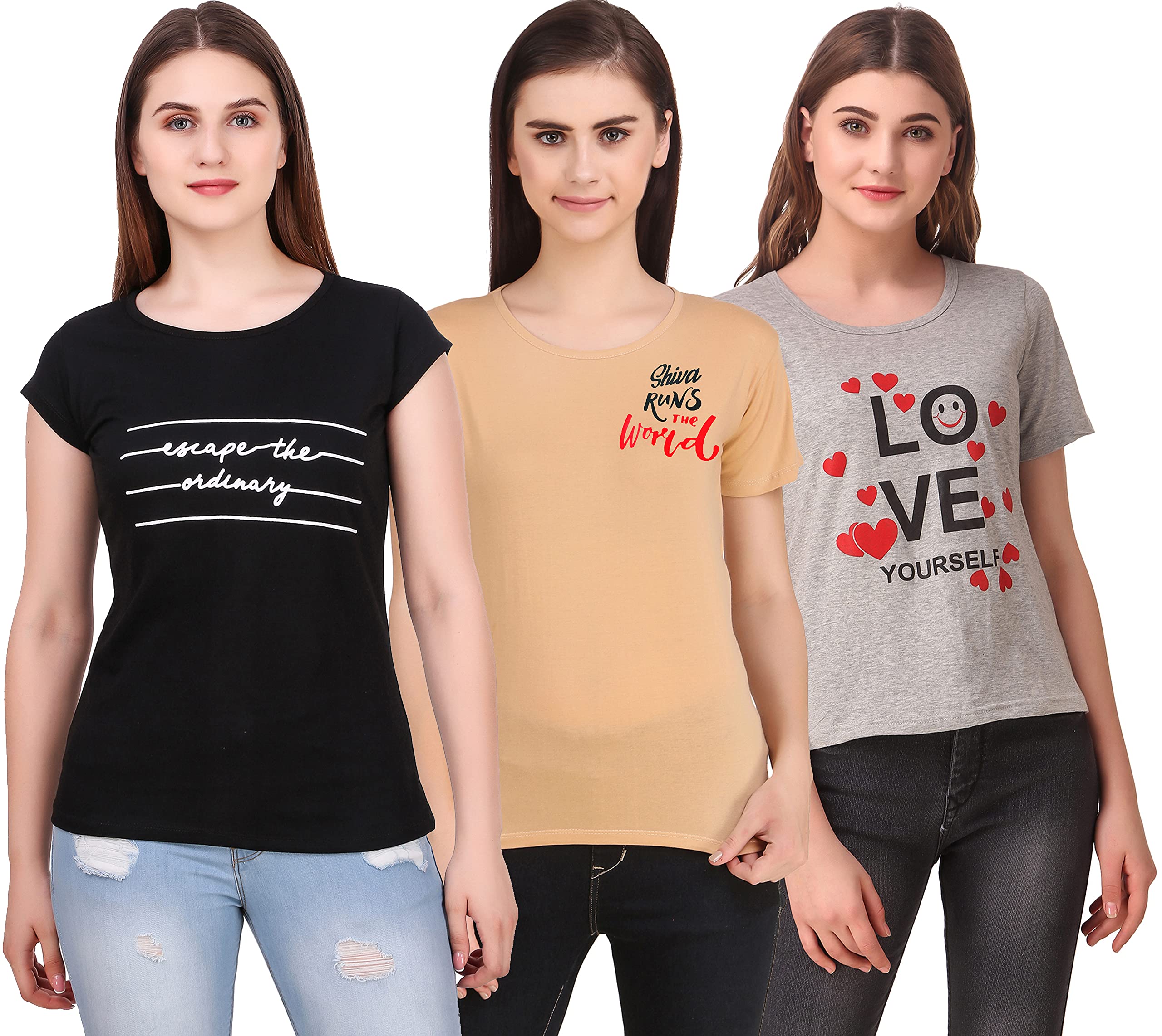 Combo Pack of 3 Cotton t-Shirts for Women-image-40