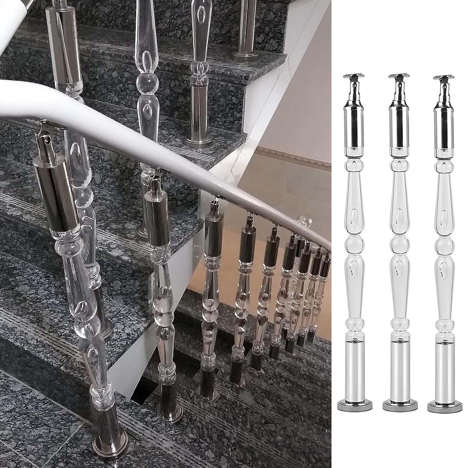 Schody Trzpienie Akrylowe Tralki Schodowe, Przezroczyste Balustradowe ze Stalowymi Okuciami(3 Pcs,80cm(31 1/2"))