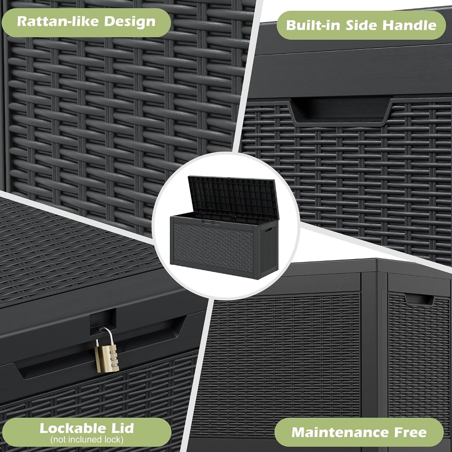 Baulera Exterior Impermeable 130L para Almacenaje Terraza, Ratán Negro